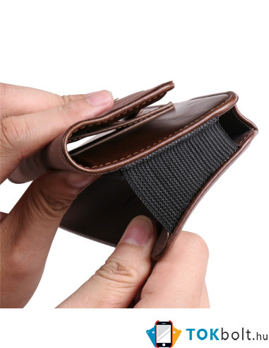 Univerzális vízszintes övtok max 7.2 colos telefonokhoz – PU bőr, kártyatartóval - 18×1.8×9.5 cm - FEKVŐ - BARNA