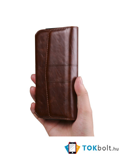 Univerzális vízszintes övtok max 7.2 colos telefonokhoz – PU bőr, kártyatartóval - 18×1.8×9.5 cm - FEKVŐ - BARNA