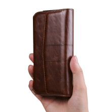 Univerzális vízszintes övtok max 7.2 colos telefonokhoz – PU bőr, kártyatartóval - 18×1.8×9.5 cm - FEKVŐ - BARNA