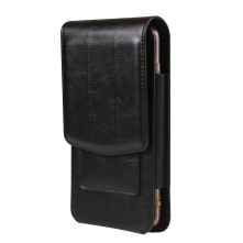Univerzális övtok 7.2 colos telefonokhoz – PU bőr, 2 kártyatartóval - 18x1.8x9 cm - ÁLLÓ - FEKETE