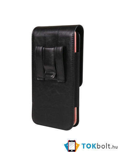 Univerzális övtok 7.2 colos telefonokhoz – PU bőr, 2 kártyatartóval - 18x1.8x9 cm - ÁLLÓ - FEKETE