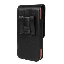 Univerzális övtok 7.2 colos telefonokhoz – PU bőr, 2 kártyatartóval - 18x1.8x9 cm - ÁLLÓ - FEKETE