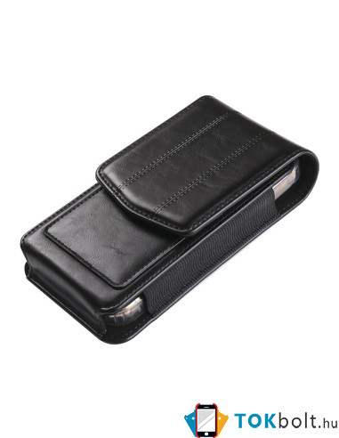 Univerzális övtok 7.2 colos telefonokhoz – PU bőr, 2 kártyatartóval - 18x1.8x9 cm - ÁLLÓ - FEKETE