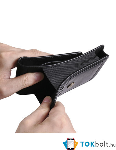 Univerzális övtok 7.2 colos telefonokhoz – PU bőr, 2 kártyatartóval - 18x1.8x9 cm - ÁLLÓ - FEKETE