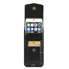 Univerzális övtok 7.2 colos telefonokhoz – PU bőr, 2 kártyatartóval - 18x1.8x9 cm - ÁLLÓ - FEKETE