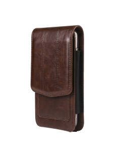 Univerzális övtok 7.2 colos telefonokhoz – PU bőr, 2 kártyatartóval - 18x1.8x9 cm - ÁLLÓ - BARNA