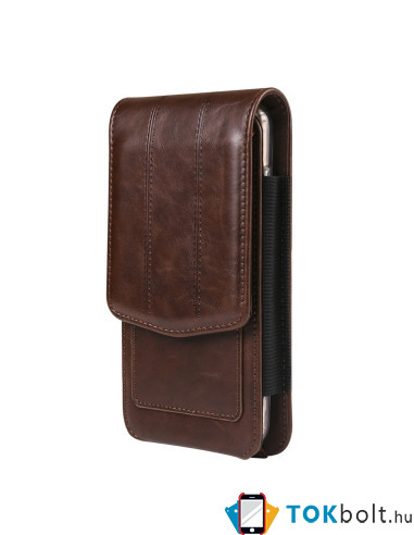 Univerzális övtok 7.2 colos telefonokhoz – PU bőr, 2 kártyatartóval - 18x1.8x9 cm - ÁLLÓ - BARNA