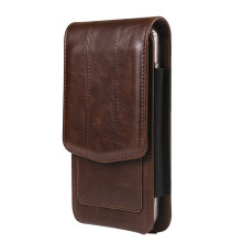 Univerzális övtok 7.2 colos telefonokhoz – PU bőr, 2 kártyatartóval - 18x1.8x9 cm - ÁLLÓ - BARNA