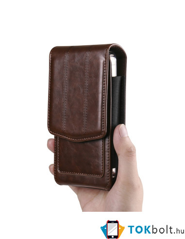 Univerzális övtok 7.2 colos telefonokhoz – PU bőr, 2 kártyatartóval - 18x1.8x9 cm - ÁLLÓ - BARNA