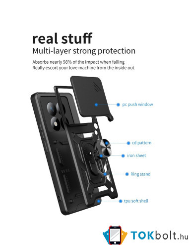 Kemény műanyag és rugalmas TPU hibrid tok Xiaomi Redmi Note 15 Pro+ telefonhoz - FEKETE