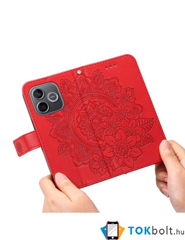 Dombornyomott mandala mintás notesztok Honor 600 Lite telefonhoz - PIROS