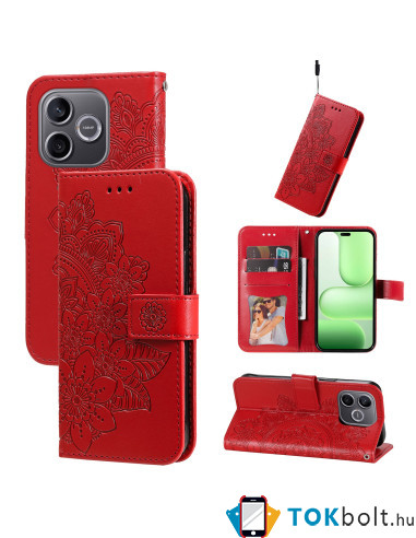 Dombornyomott mandala mintás notesztok Honor 600 Lite telefonhoz - PIROS