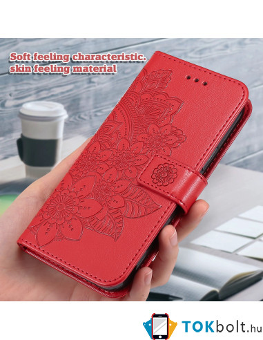 Dombornyomott mandala mintás notesztok Honor 600 Lite telefonhoz - PIROS