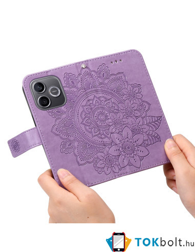 Dombornyomott mandala mintás notesztok Honor 600 Lite telefonhoz - LILA