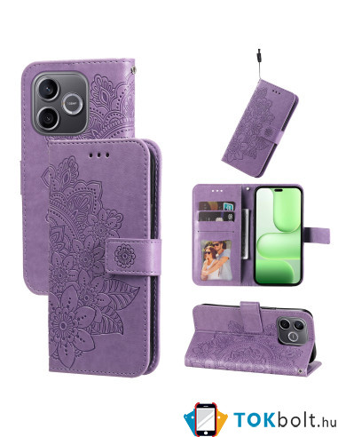 Dombornyomott mandala mintás notesztok Honor 600 Lite telefonhoz - LILA