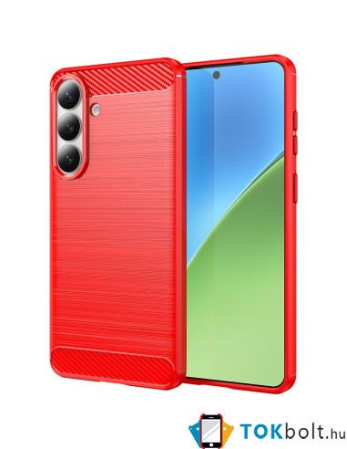 Samsung Galaxy S26+ karbon mintás tok - PIROS