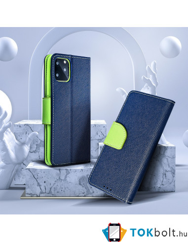 FANCY BOOK oldalra nyíló tok Samsung Galaxy A37 telefonhoz - Kék-lime