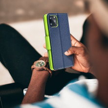 FANCY BOOK oldalra nyíló tok Samsung Galaxy A37 telefonhoz - Kék-lime