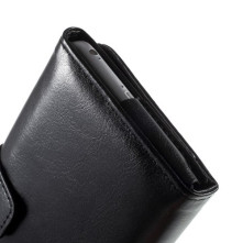 Univerzális fekete színű ablakos tárca tok karpánttal 5.5 colos telefonokhoz