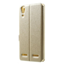 Arany színű két ablakos tok Lenovo A6000 / Lenovo K3 Music Lemon telefonhoz