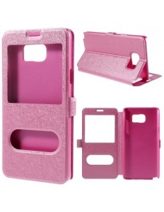 Pink színű két ablakos tok Samsung Galaxy Note 5 telefonhoz