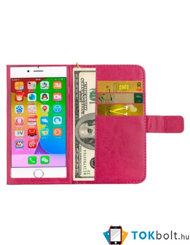 Univerzális pink színű ablakos tárca tok karpánttal 5 colos telefonokhoz