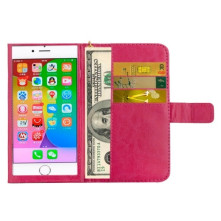 Univerzális pink színű ablakos tárca tok karpánttal 5 colos telefonokhoz