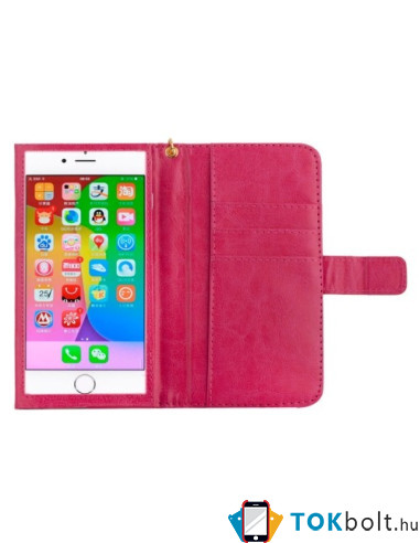 Univerzális pink színű ablakos tárca tok karpánttal 5 colos telefonokhoz