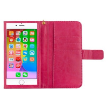 Univerzális pink színű ablakos tárca tok karpánttal 5 colos telefonokhoz