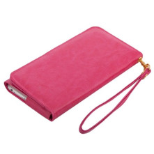Univerzális pink színű ablakos tárca tok karpánttal 5 colos telefonokhoz