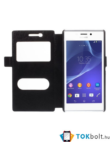 Fekete két ablakos notesz tok Sony Xperia M2 / M2 Dual telefonhoz