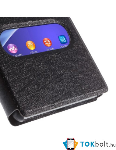 Fekete két ablakos notesz tok Sony Xperia M2 / M2 Dual telefonhoz