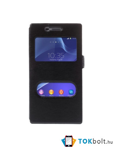 Fekete két ablakos notesz tok Sony Xperia M2 / M2 Dual telefonhoz