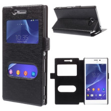 Fekete két ablakos notesz tok Sony Xperia M2 / M2 Dual telefonhoz