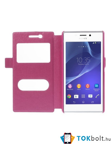 Pink két ablakos notesz tok Sony Xperia M2 / M2 Dual telefonhoz