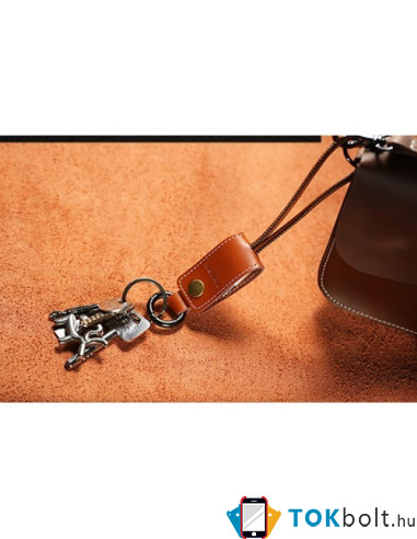 REMAX bőr kulcstartó Micro USB töltő kábel karabinerrel - BARNA