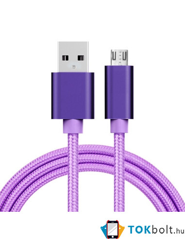 USB kábel - adatkábel - fonott dizájn - 1m hosszú - LILA