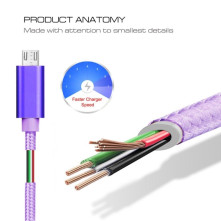 USB kábel - adatkábel - fonott dizájn - 1m hosszú - LILA