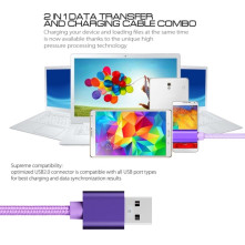 USB kábel - adatkábel - fonott dizájn - 1m hosszú - LILA