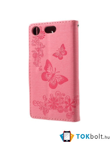 Dombornyomott pillangós notesztok Sony Xperia XZ1 Compact telefonhoz - RÓZSASZÍN