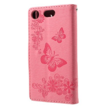 Dombornyomott pillangós notesztok Sony Xperia XZ1 Compact telefonhoz - RÓZSASZÍN