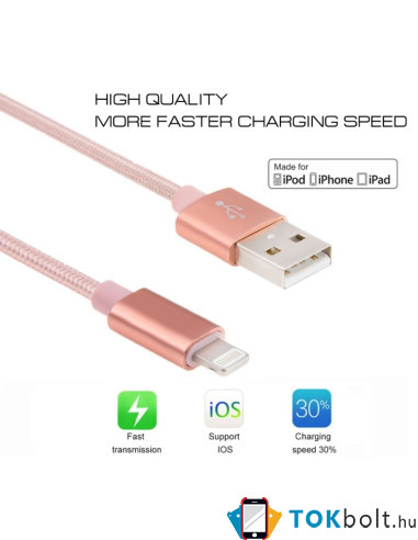 2 méteres USB kábel iPhone X/8/8 Plus/7/7 Plus/6/6s/6 Plus/6s Plus/iPad/5/5s/SE - RÓZSAARANY
