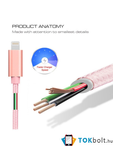 2 méteres USB kábel iPhone X/8/8 Plus/7/7 Plus/6/6s/6 Plus/6s Plus/iPad/5/5s/SE - RÓZSAARANY