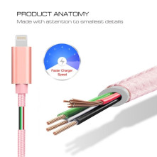 2 méteres USB kábel iPhone X/8/8 Plus/7/7 Plus/6/6s/6 Plus/6s Plus/iPad/5/5s/SE - RÓZSAARANY