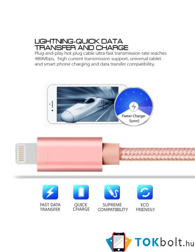 2 méteres USB kábel iPhone X/8/8 Plus/7/7 Plus/6/6s/6 Plus/6s Plus/iPad/5/5s/SE - RÓZSAARANY