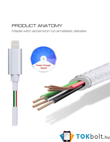 2 méteres USB kábel iPhone X/8/8 Plus/7/7 Plus/6/6s/6 Plus/6s Plus/iPad/5/5s/SE - EZÜST