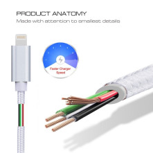 2 méteres USB kábel iPhone X/8/8 Plus/7/7 Plus/6/6s/6 Plus/6s Plus/iPad/5/5s/SE - EZÜST