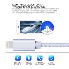 2 méteres USB kábel iPhone X/8/8 Plus/7/7 Plus/6/6s/6 Plus/6s Plus/iPad/5/5s/SE - EZÜST