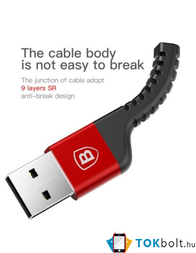 BASEUS 1.5 méteres törésgátlós Type-C USB töltőkábel, adatkábel - PIROS