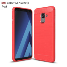 Samsung Galaxy A8 Plus (2018) karbon mintás tok - PIROS